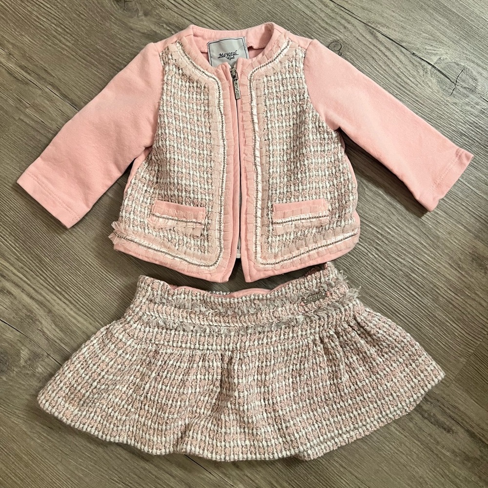 Pink Tweed Blazer and Skirt Set